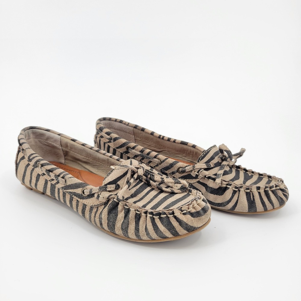 Lucky Brand Moccasin Flats w Arch Women Zebra Print Suede Animal Print Indie